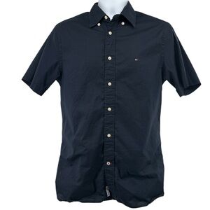 Tommy Hilfiger Men's Navy Short Sleeve Regular Fit Stretch Oxford Shirt Size S